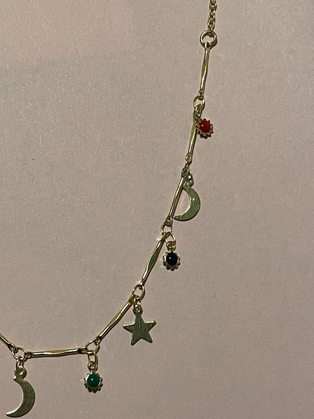 Gold Tone Moon & Stars Multi Color Necklace #9593 💎 - Picture 2 of 9